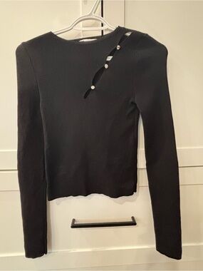 Zara Black Long-Sleeve Cutout Top with Rhinestone Buttons